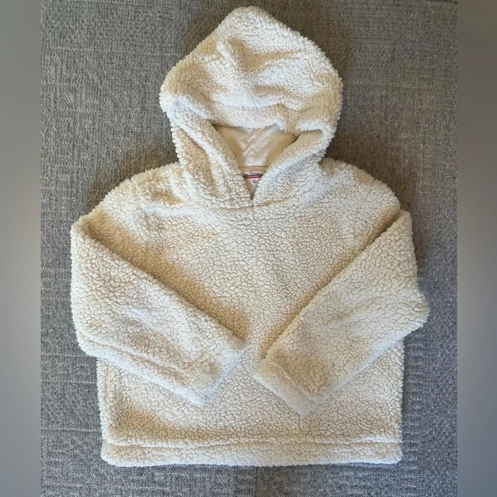 EUC Girls Vintage Havana Cream Sherpa Kids Hoodie Jacket size XL 14
